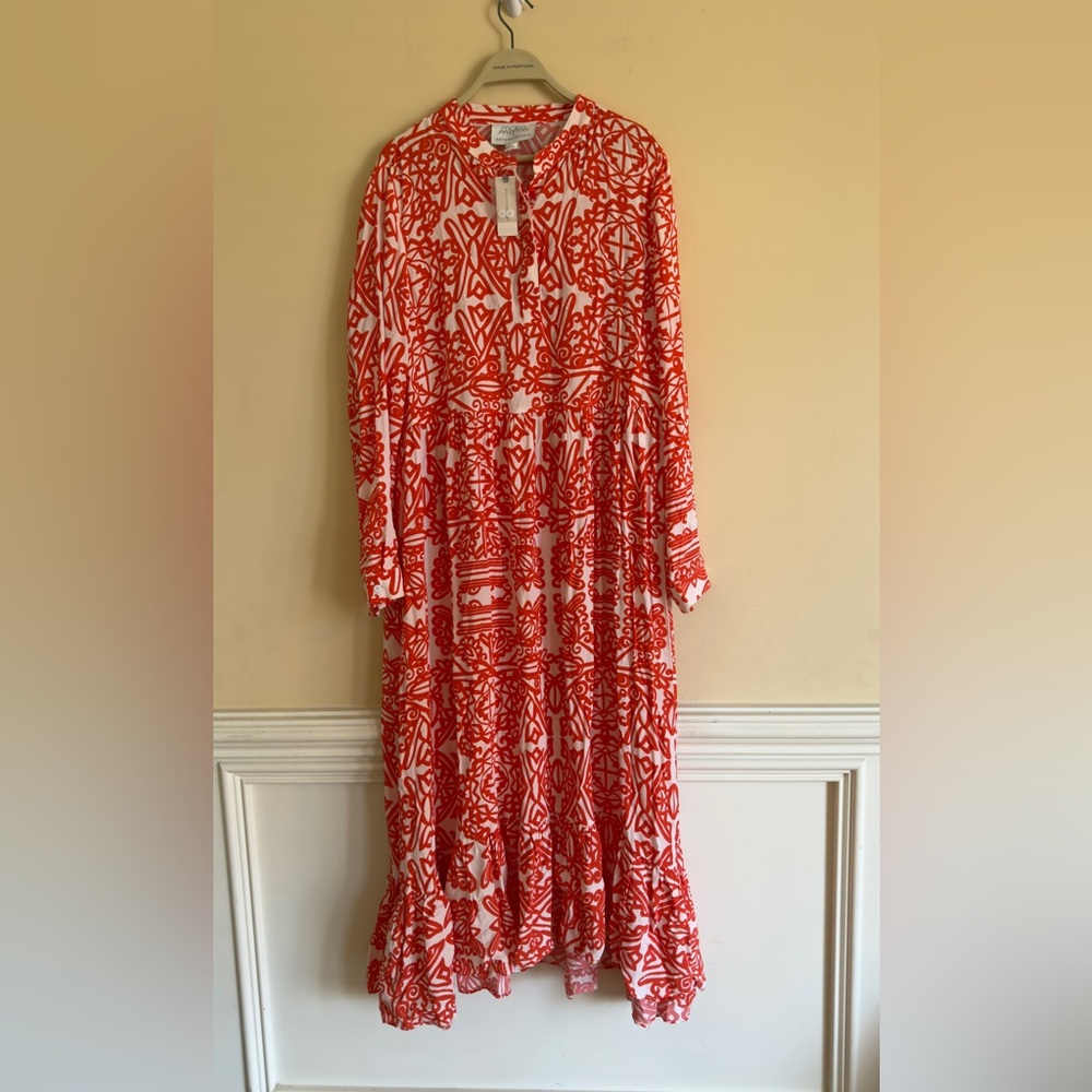 NWT Anthropologie Mare Mare Lynda Tiered Maxi Dress Red Orange Geometric Print L - Picture 3 of 14